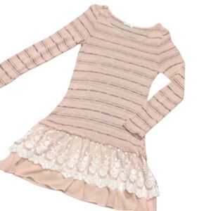 JODIFL Women's Dress Knit with Lace Skirt Pink Size Medium